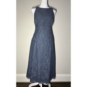 WHBM White House Black Market Women’s Blue Fit & Flare Dress Size 12 Floral Lace